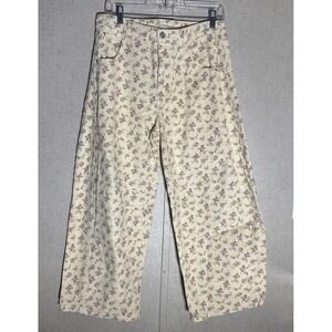 Stitch & Co Gypsy Fit Floral Wide Leg Crop Pants Ivory Cottagecore Size Medium